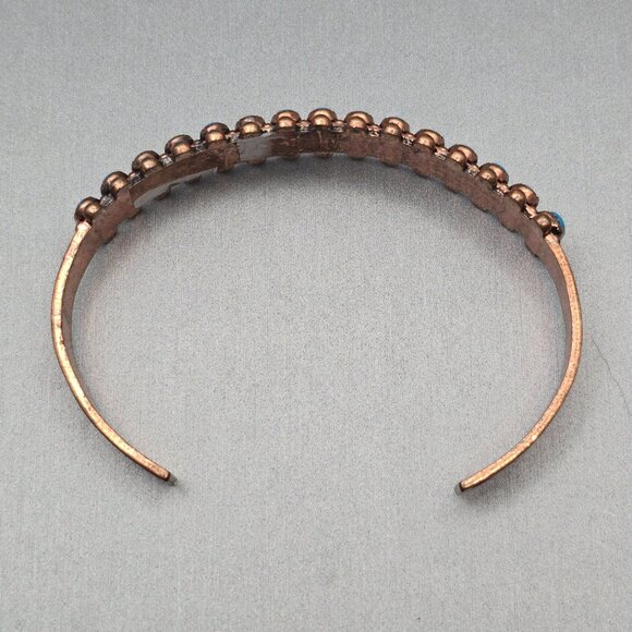 VTG Southwestern Copper Turquoise Cuff Bracelet 6.5" Signed WMCO Saw Tooth Bezel - Picture 4 of 9